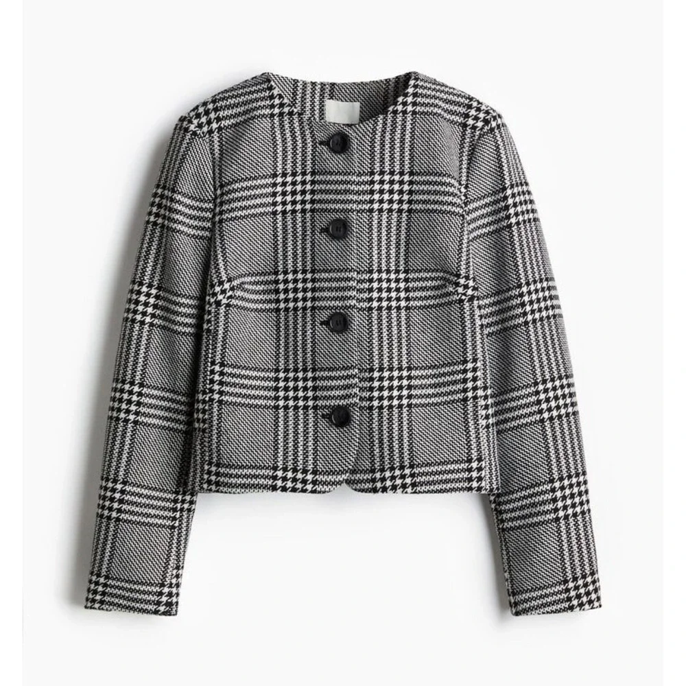H&M Skirt Suit Set Women 8 & M Black White Glen Plaid Cropped Clueless Cher